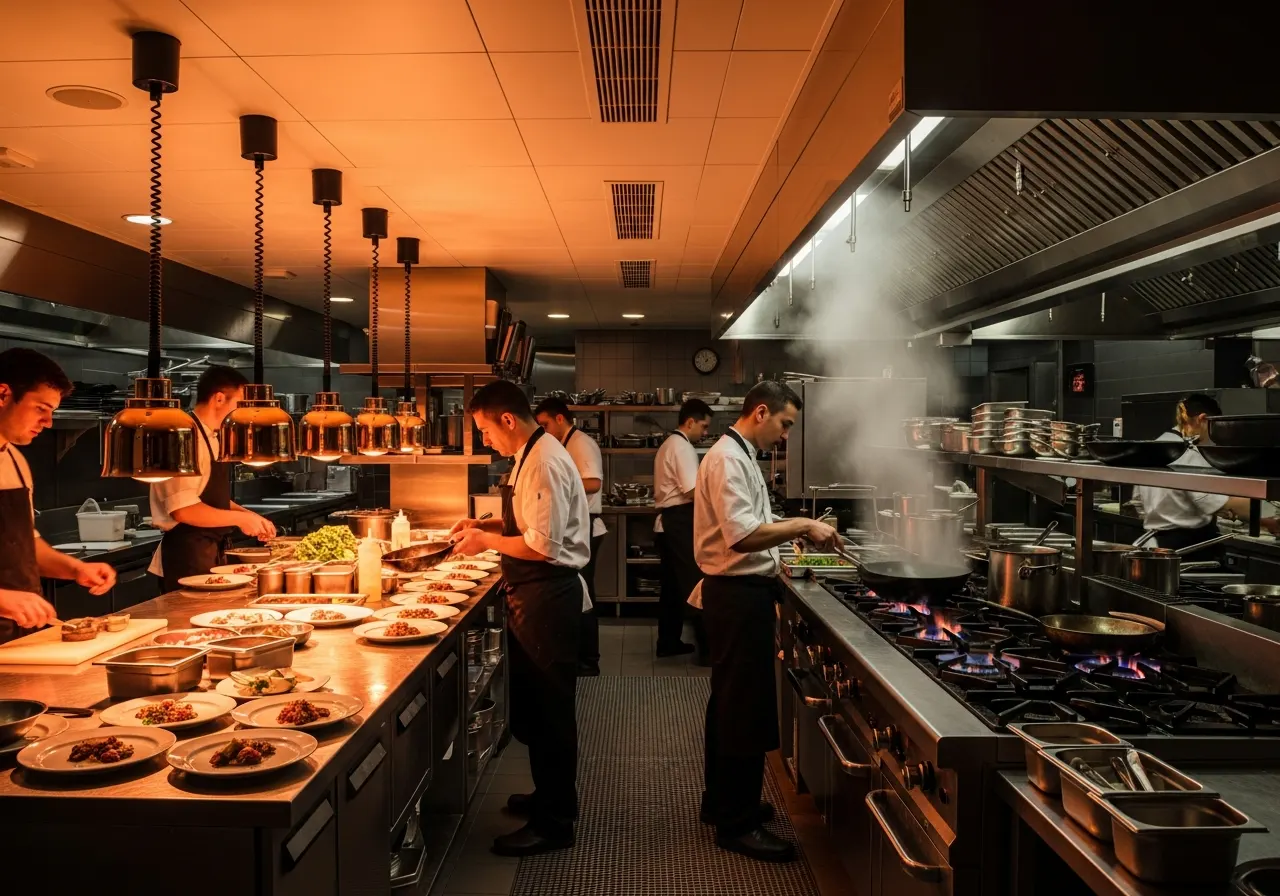 Restaurant kitchen in action